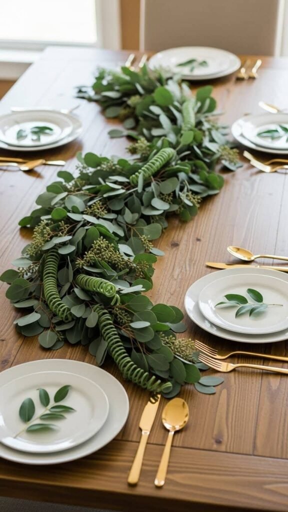 A long eucalyptus garland draped 