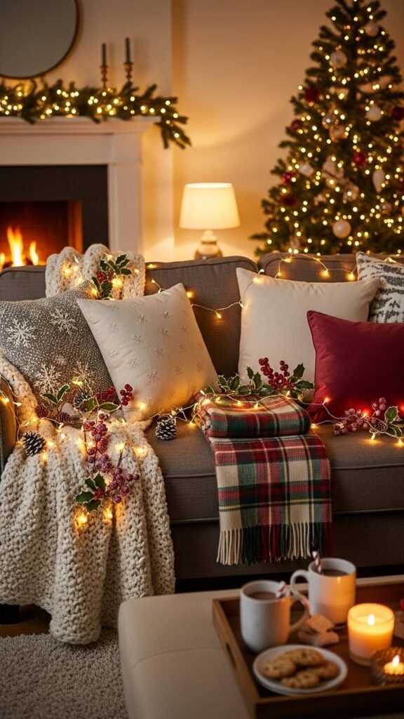 Dark beige sofa festive decor