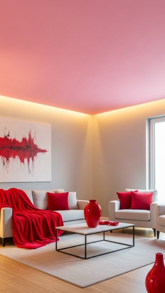 Pink ceiling with red accents