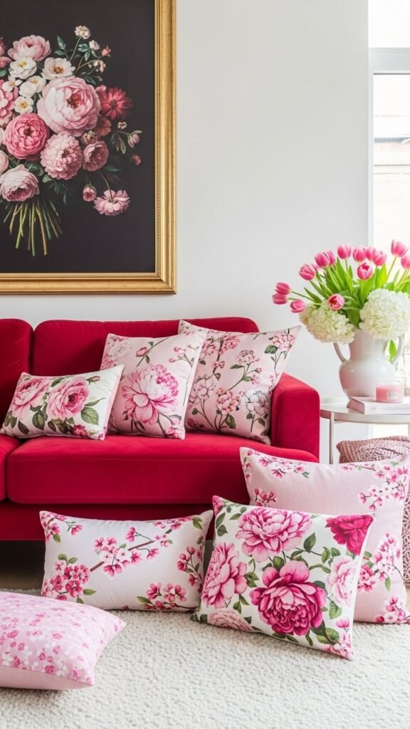 Red furniture with pink florals