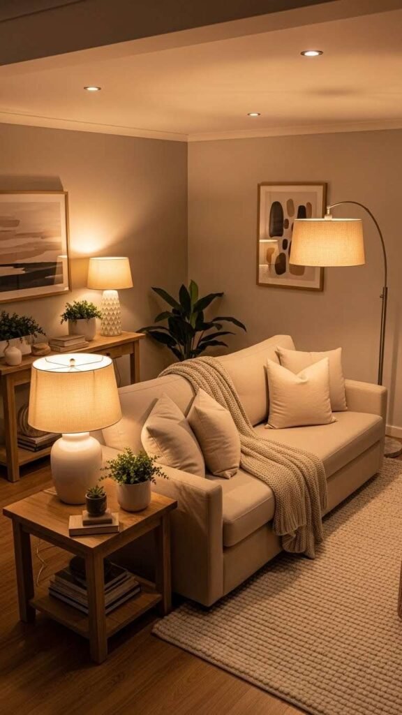 Beige Sofa with Soft Lighting