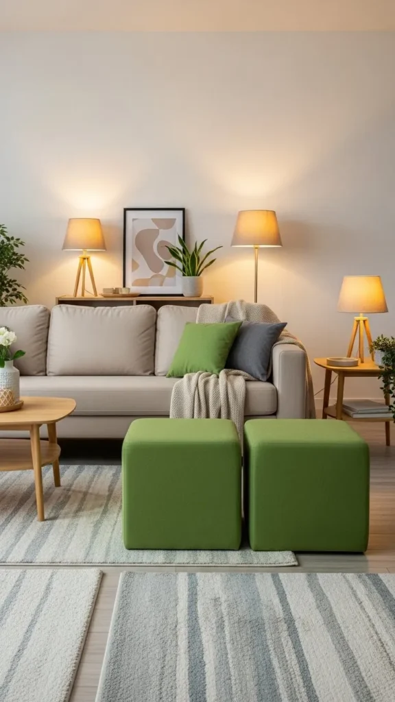 Beige Sofa with Green Books and Styling Accessories