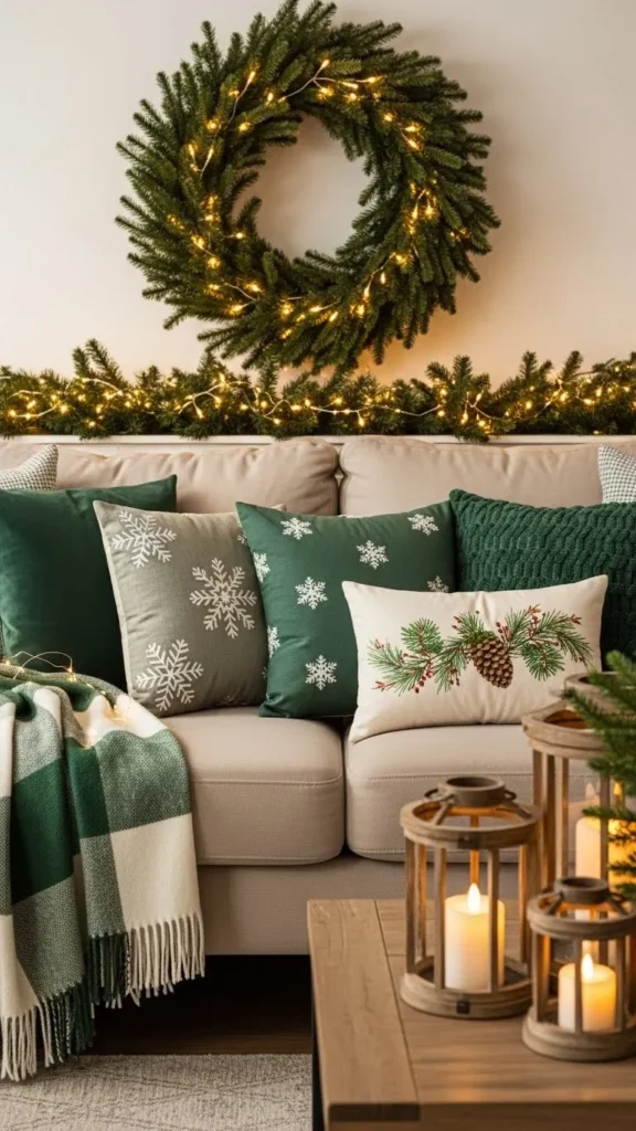 Beige Sofa with Seasonal Green Decor Touches