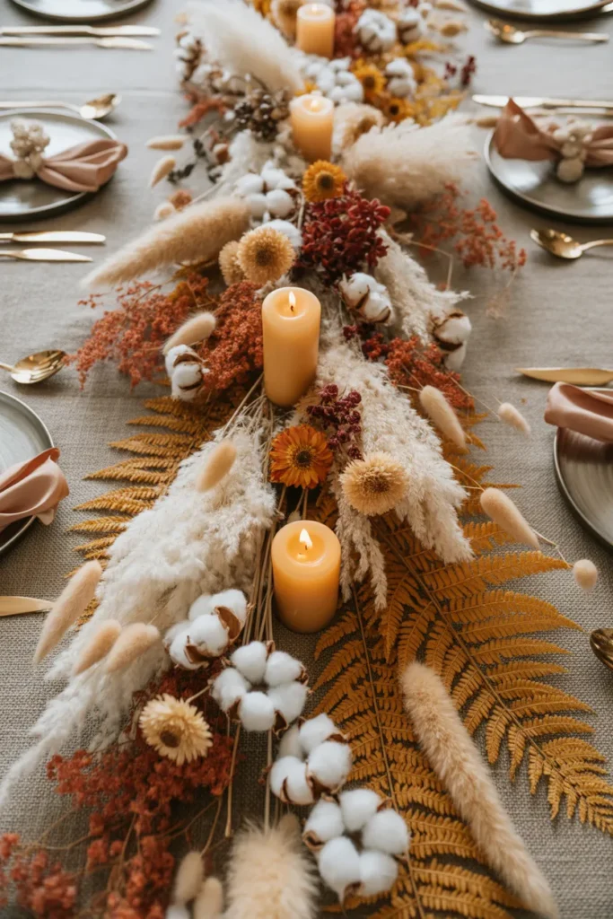 Pampas Grass & Dried Flower Fall Table Runner