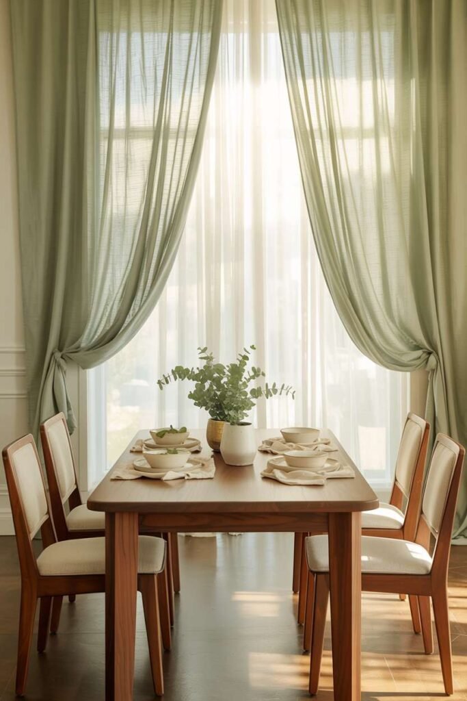 Green Dining Curtains Styling