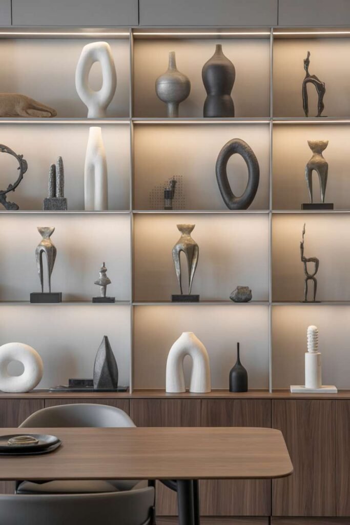 Dining Shelf with Small Decorative Sculptures