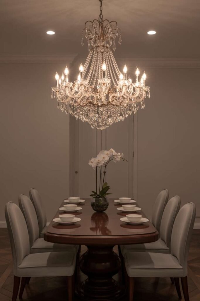 Dining Room with Statement Chandelier