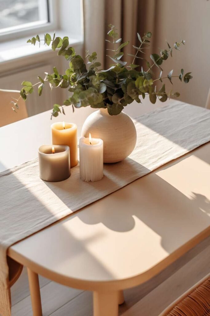  Beige Table Styling with Green Touch