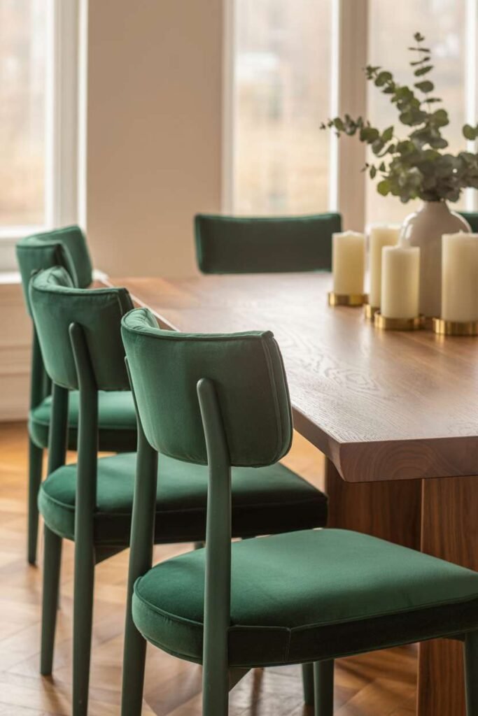 8. Green Upholstered Dining Chairs
