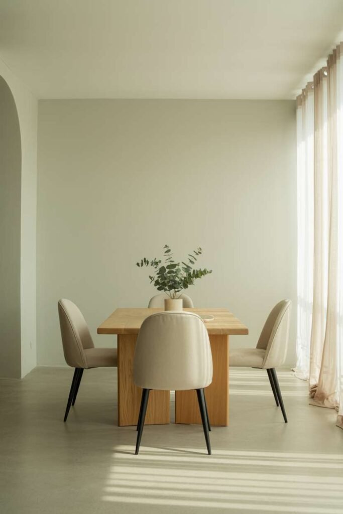 25. Soft Green Minimal Dining Space