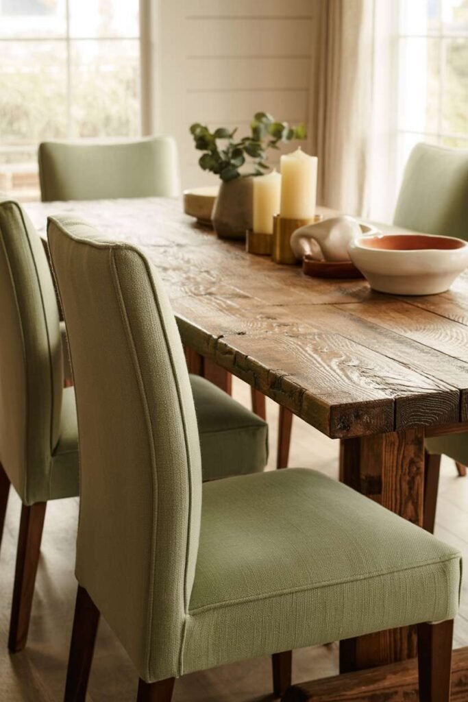 Green Dining Chairs with Wooden Table