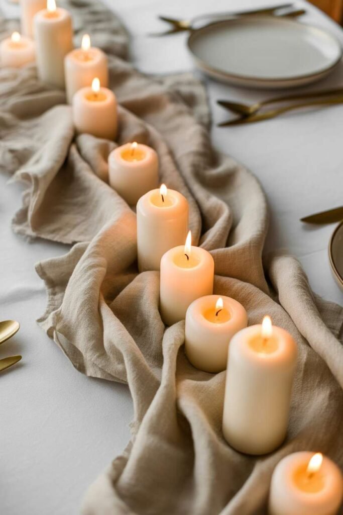 Soft Fabric Table Runner with Candles