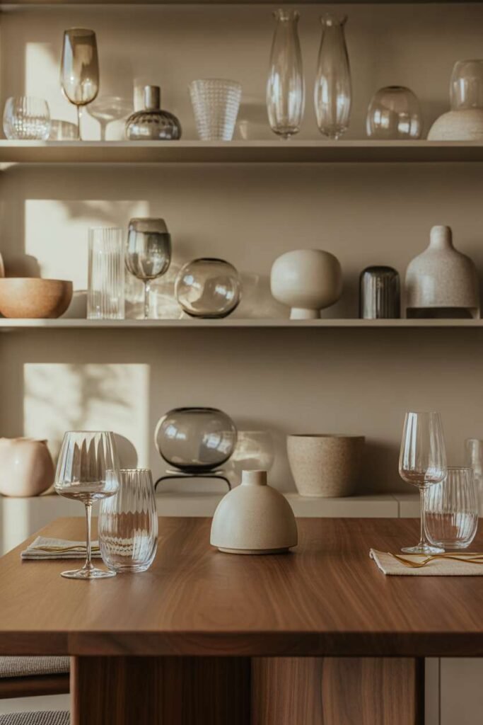 Dining Shelf with Glass and Ceramic Mix