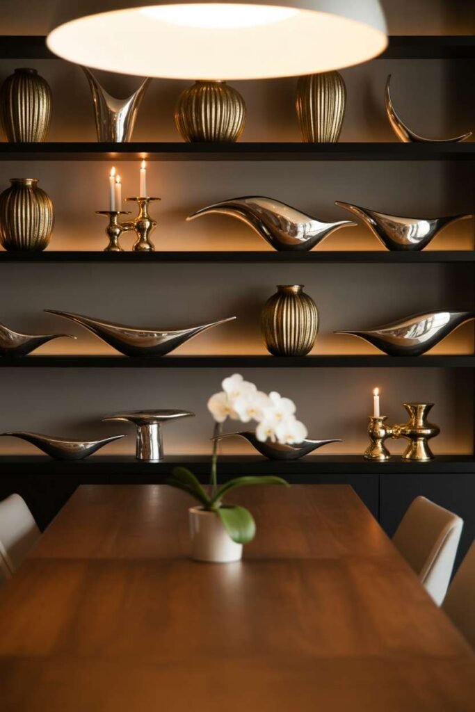 Dining Shelves with Metallic Accents
