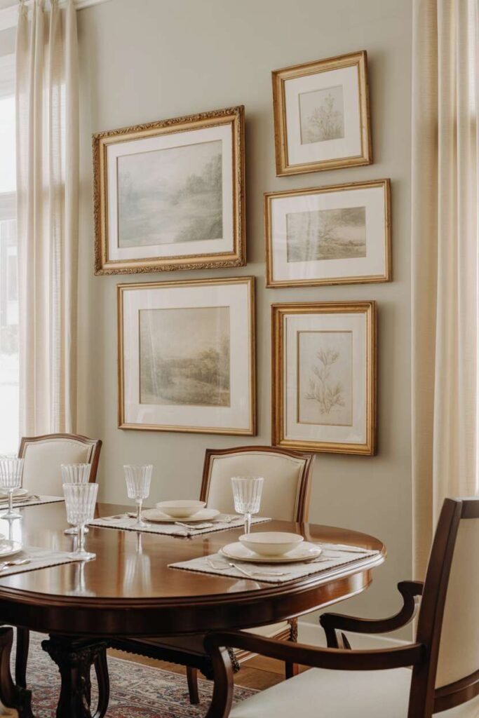 Traditional Dining Room with Neutral Wall Art