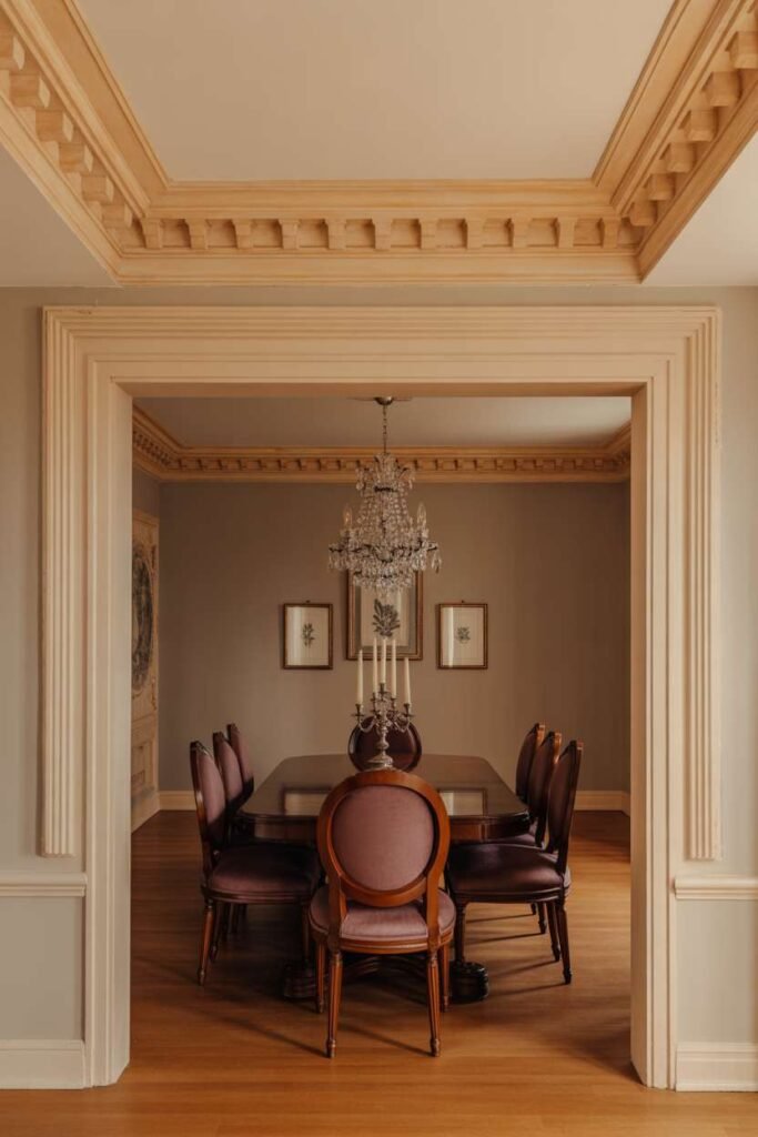 Traditional Dining Room with Crown Molding