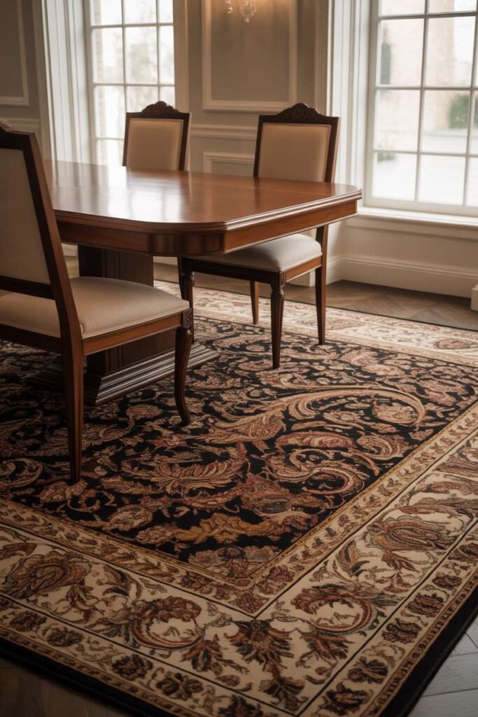 Traditional Area Rug Under Dining Table