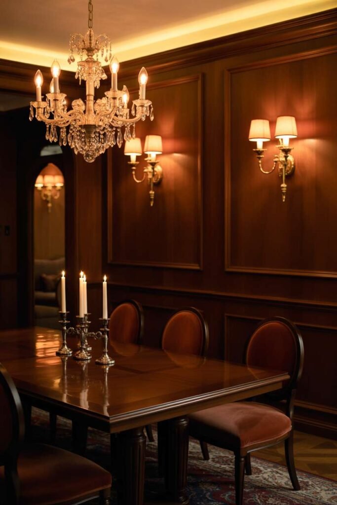 Traditional Dining Room with Layered Lighting