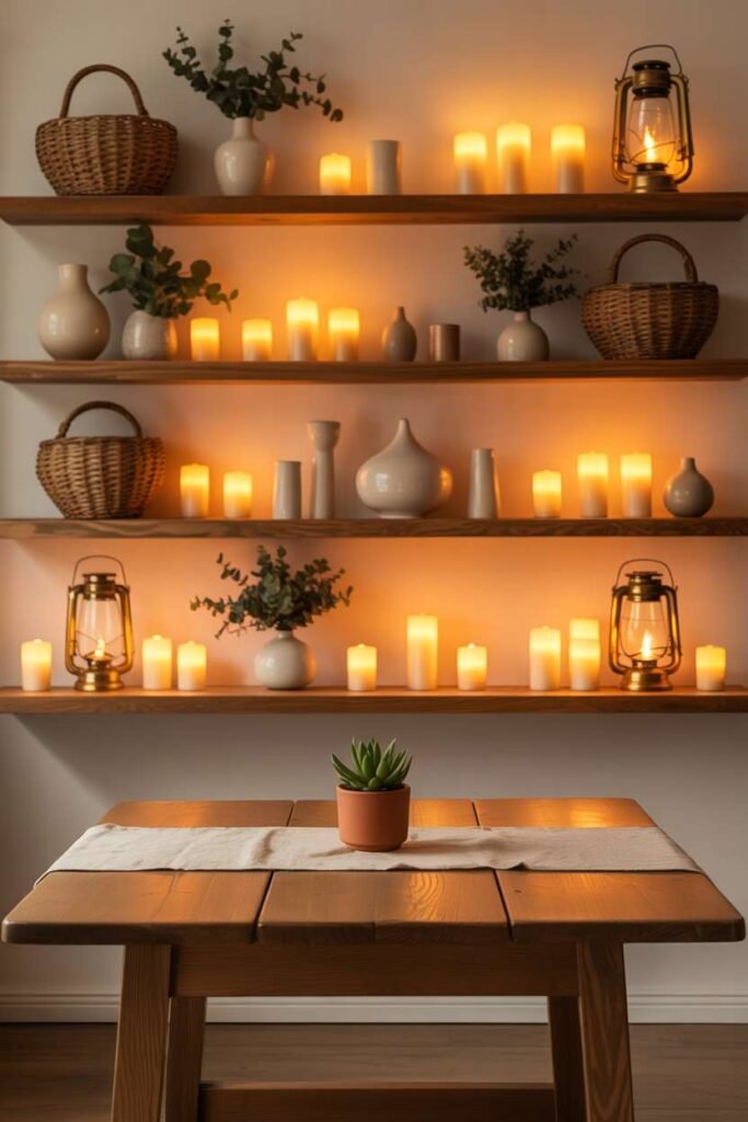  Cozy Candle and Lantern Shelf Decor
