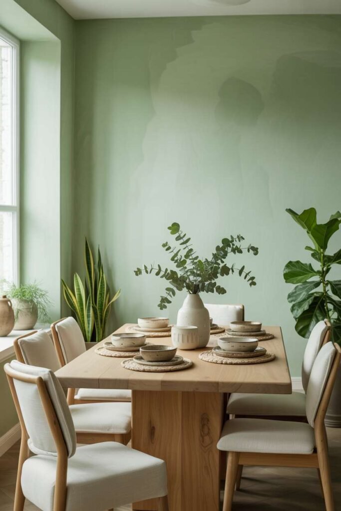 5. Soft Sage Green Dining Walls