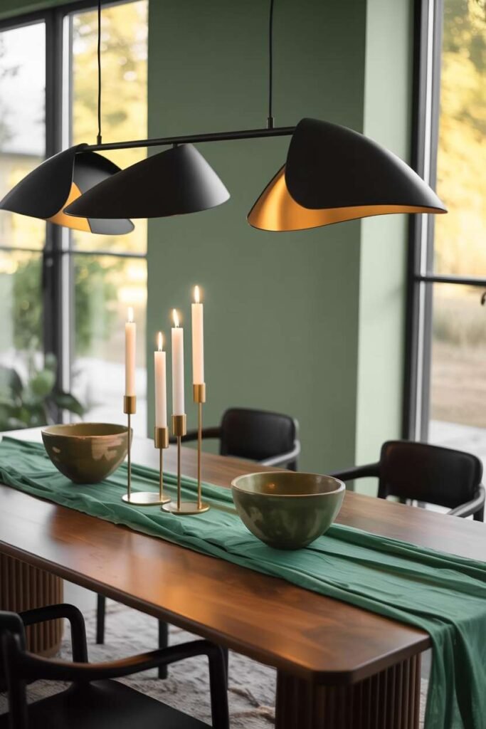 26. Green Dining Room with Black Accents