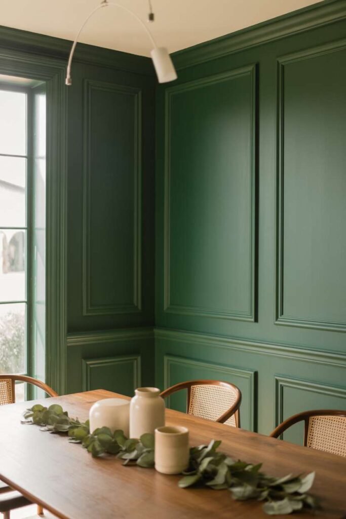 35. Green Dining Room Wall Paneling