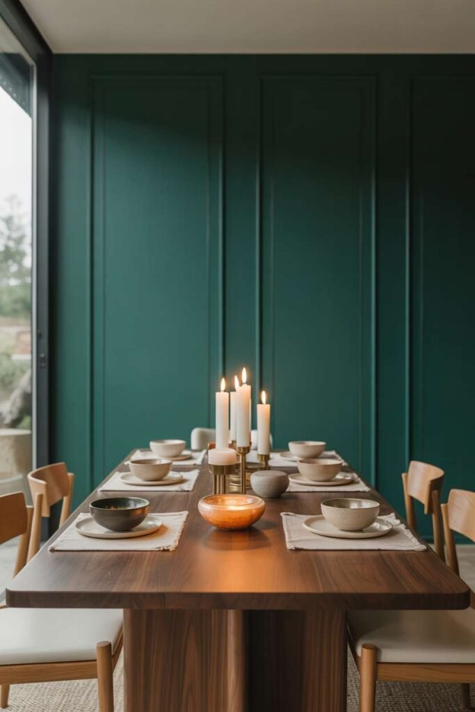 7. Dark Green Feature Wall Drama