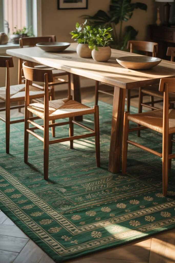 Green Patterned Dining Rug