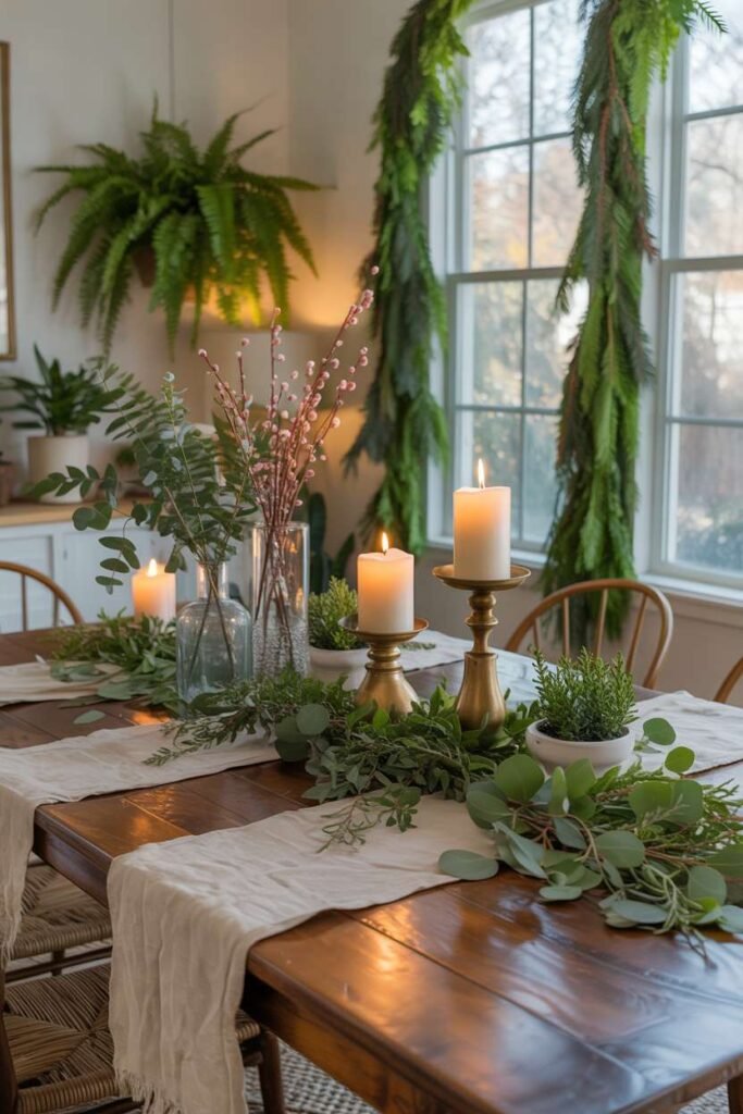 Green Dining Room Seasonal Decor