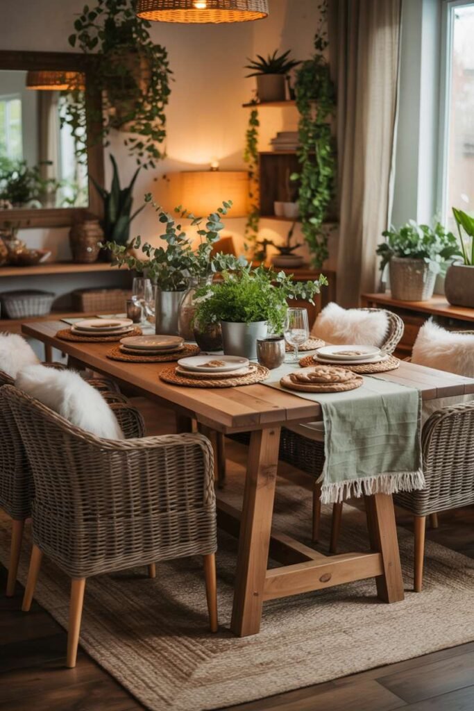 Green Dining Room with Woven Textures