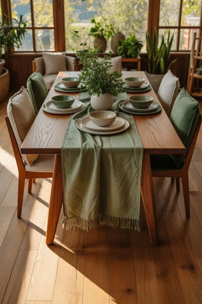 Green Dining Room with Wooden Flooring