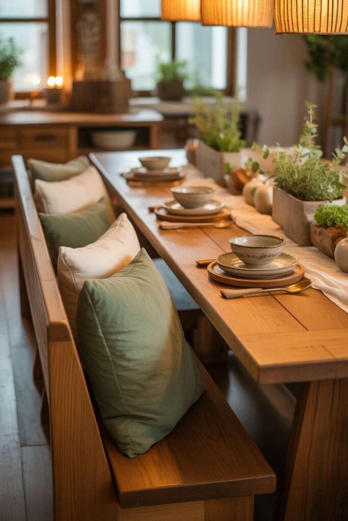 Wooden Bench Seating Dining Setup