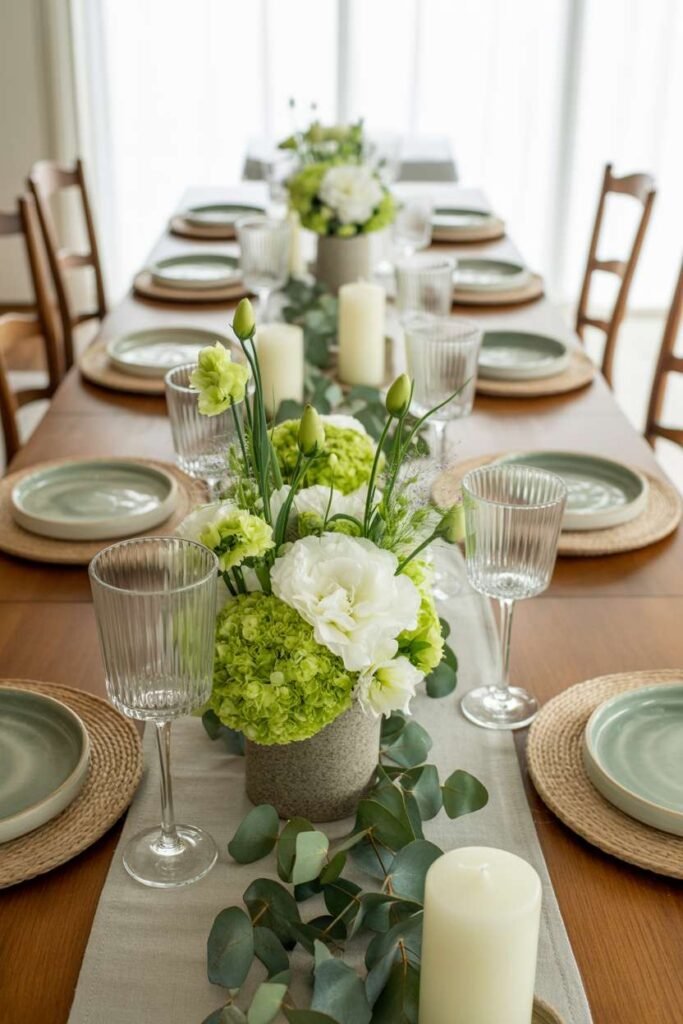 20. Fresh Green Floral Table Setup