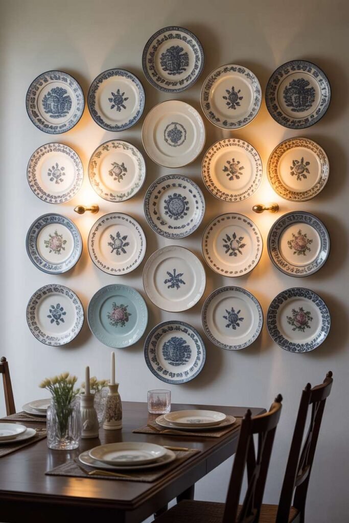 Traditional Dining Room with Decorative Plate Wall