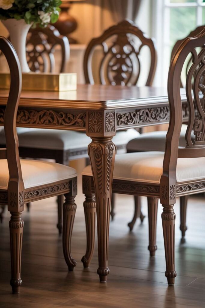 Traditional Dining Room with Carved Wood Details