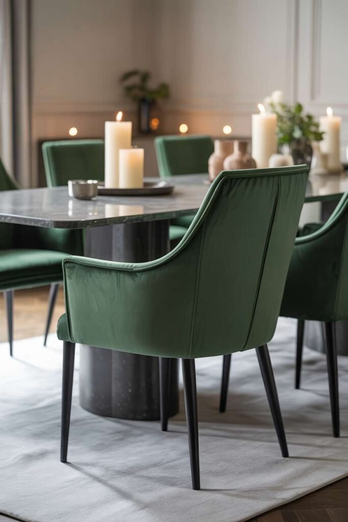 3. Green Velvet Dining Chairs
