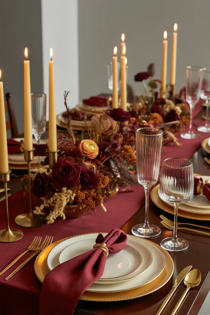 Elegant Gold & Burgundy Thanksgiving Tablescape