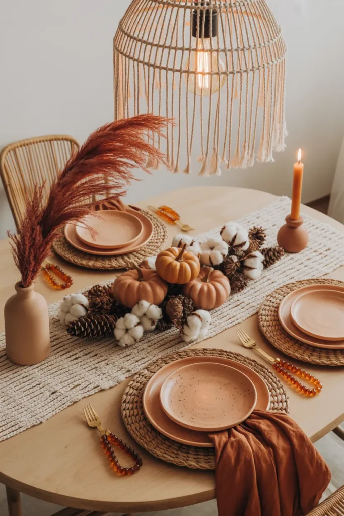 Boho-Chic Rattan & Pampas Grass Fall Tablescape