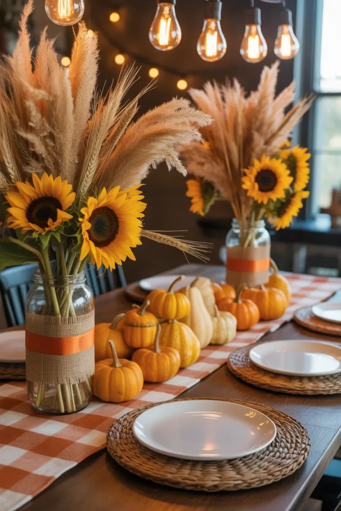 Warm Sunflower & Wheat Sheaf Harvest Centerpiece