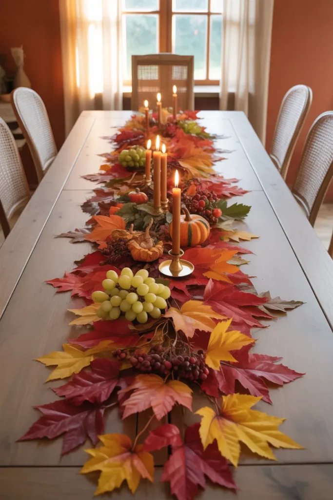 Lush Autumn Leaf Garland Running the Full Table Length
