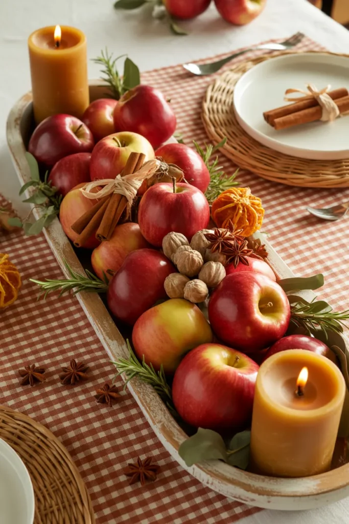 Apple Harvest Centerpiece with Red Apples & Cinnamon