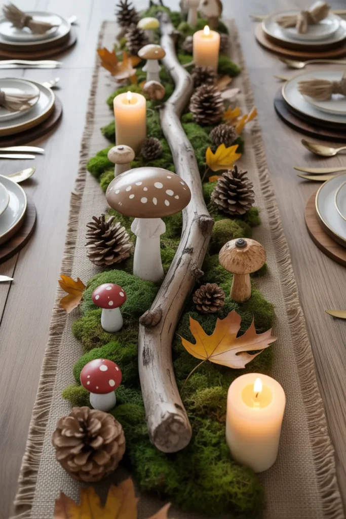Woodland Mushroom & Pinecone Fall Table Styling
