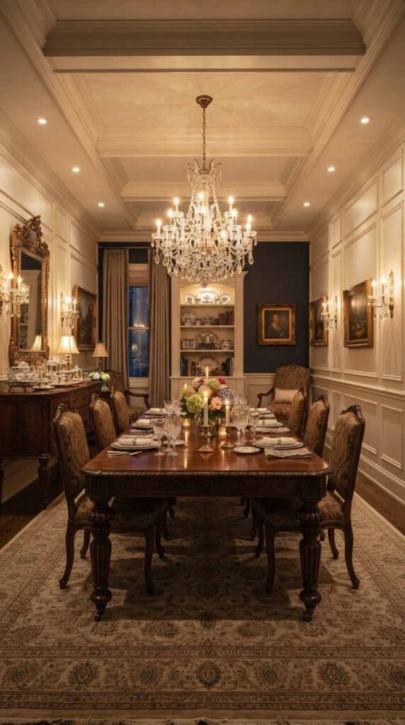  Ultra Traditional Dining Room with Layered Lighting Design
