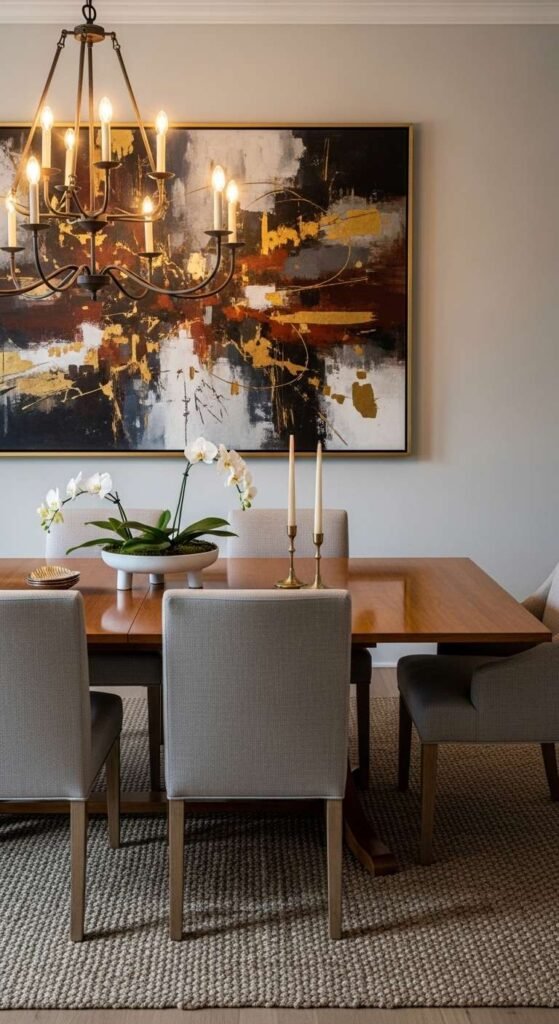 Traditional Dining Room with Statement Wall Art