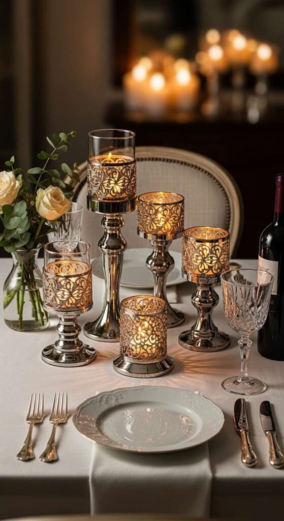 Traditional Dining Room with Elegant Candle Holders