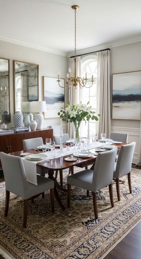 Traditional Dining Room with Balanced Decor Styling
