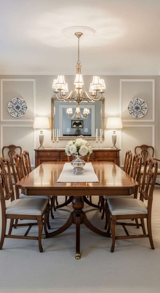 Traditional Dining Room with Classic Tablecloth Styling