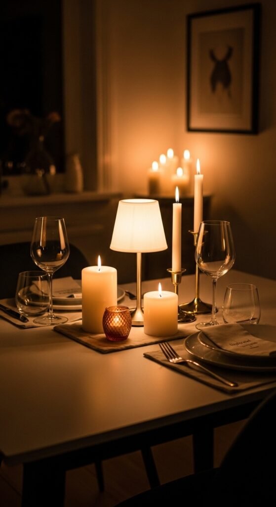 Layered Lighting with Candles and Lamps