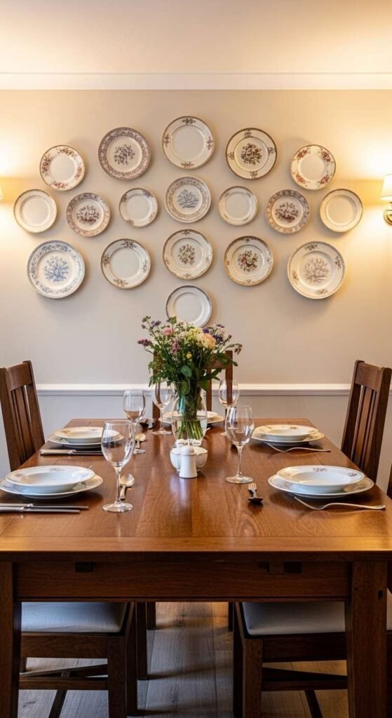 Traditional Dining Room with Decorative Plate Wall Display