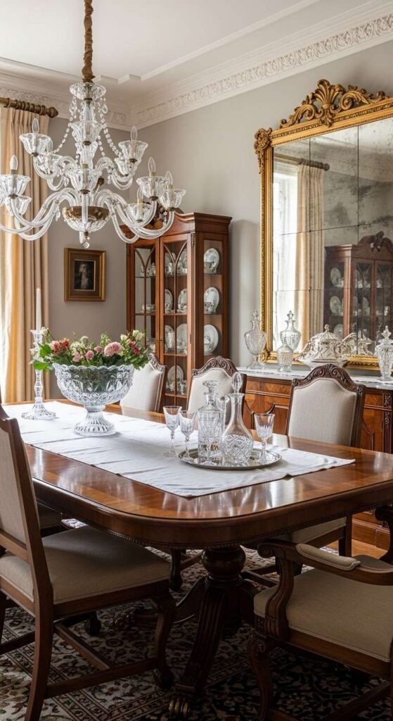 Traditional Dining Room with Glass Display Accents